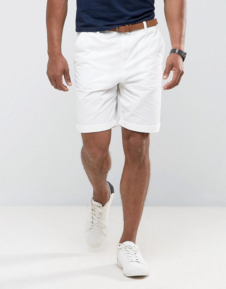 Bershka Straight Fit Chino Short In White With Belt - White