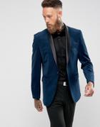 Farah Chillingworth Velvet Skinny Fit Blazer - Navy