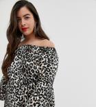 Ax Paris Plus Satin Leopard Bardot Top - Brown