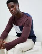 Asos Design Long Sleeve T-shirt With Contrast Panel And Pocket - Red