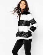 Mango Faux Fur Stripe Coat - Multi