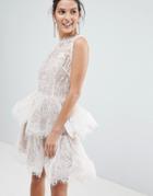 Bronx And Banco Tiered Mini Dress In Lace - Pink
