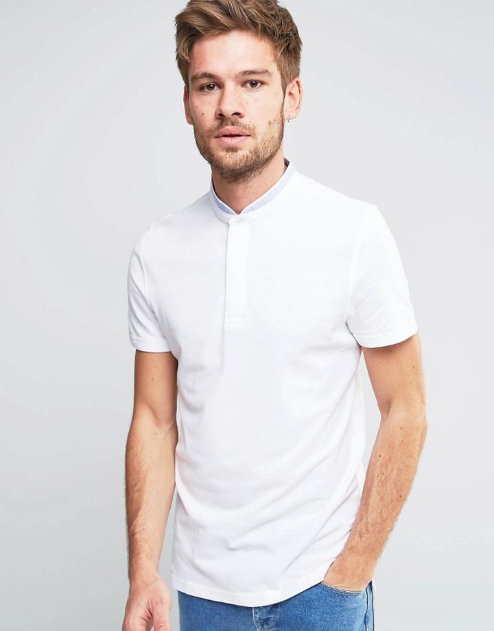 Selected Homme Round Tip Collar Short Sleeve Polo - White