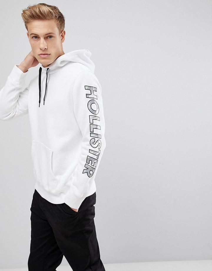 Hollister Sleeve Camo Print Logo Hoodie In White - White