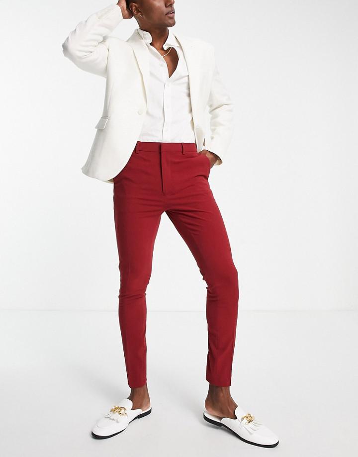 Asos Design Super Skinny Smart Pants In Burgundy-red