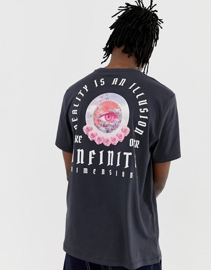 Asos Design Organic Cotton Relaxed T-shirt With Mystic Back And Chest Print-gray