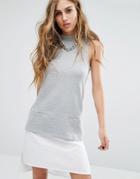 Noisy May Sleeveless Sweat Dress With Shirt Hem - Gray