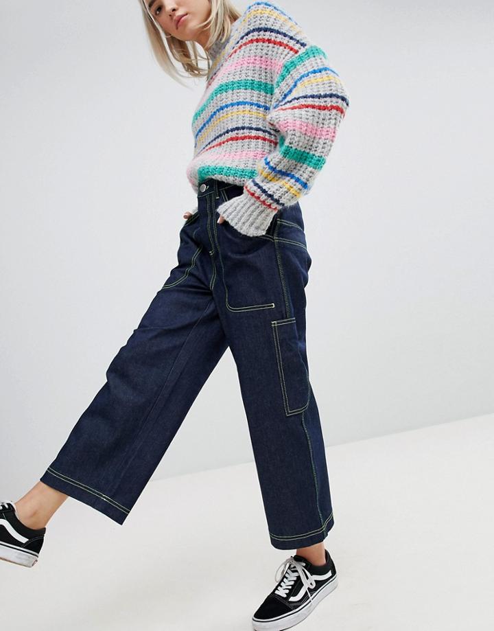 Asos Workwear Skater Jeans With Neon Threads In Clean Indigo - Blue