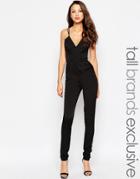 True Decadence Tall Strappy Plunge Front Jumpsuit - Black