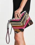 River Island Leather Chevron Clutch Pouch Bag In Khaki-green