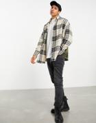 Asos Design Extreme Oversized Check Shirt In Color Block Brushed Flannel-green