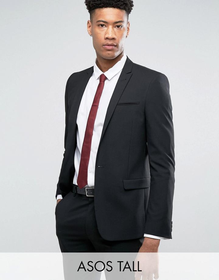 Asos Tall Skinny Suit Jacket In Black - Black