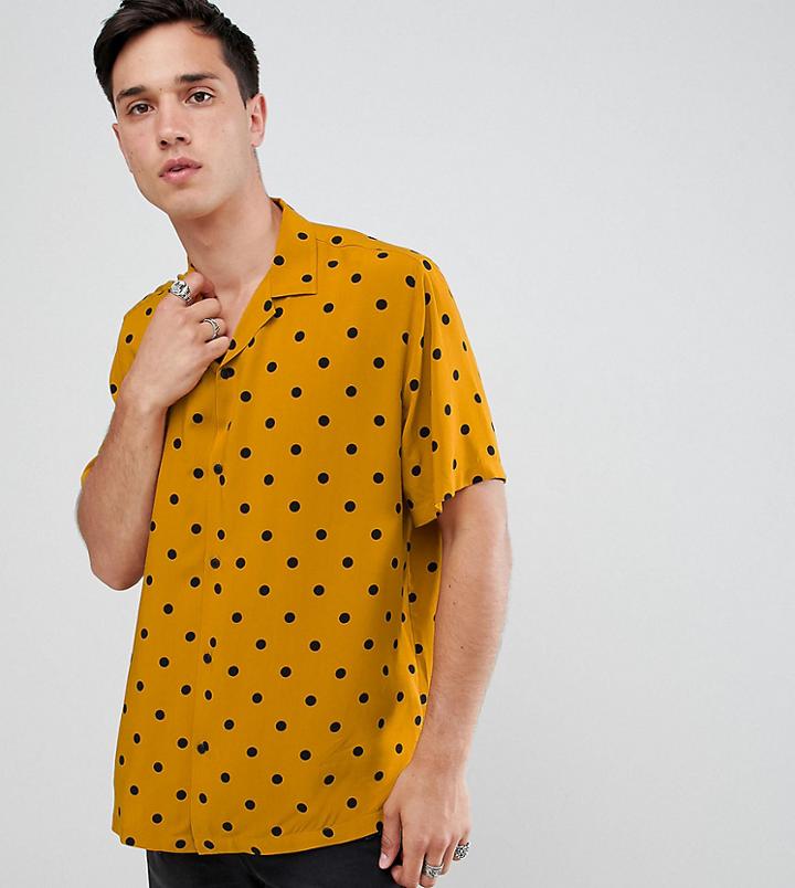 Asos Design Tall Oversized Polka Dot Shirt In Mustard - Yellow