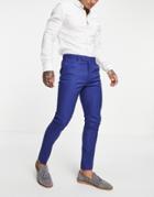 Asos Design Wedding Super Skinny Suit Pants In Navy Cotton Linen