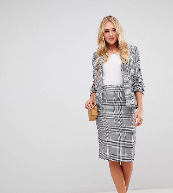 Parisian Tall Check Pencil Midi Skirt - Gray