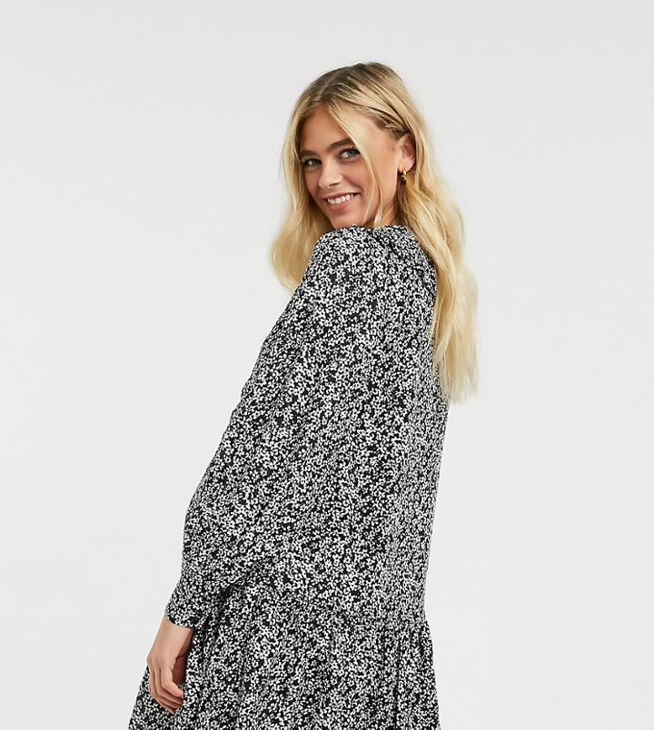 Influence Maternity Peter Pan Collar Mini Dress In Micro Floral Print-black