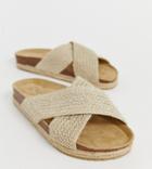 South Beach Exclusive Natural Woven Cross Over Slide With Espadrille Soles-neutral