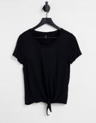 Only Arli Short Sleeve Knot Front Jersey Top In Black