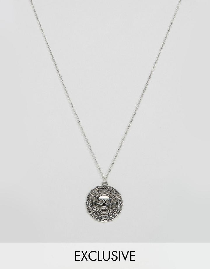 Reclaimed Vintage Skull Geo-tribal Coin Necklace - Silver