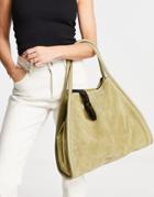 Asos Design Suede Tote With Tubular Piping In Green