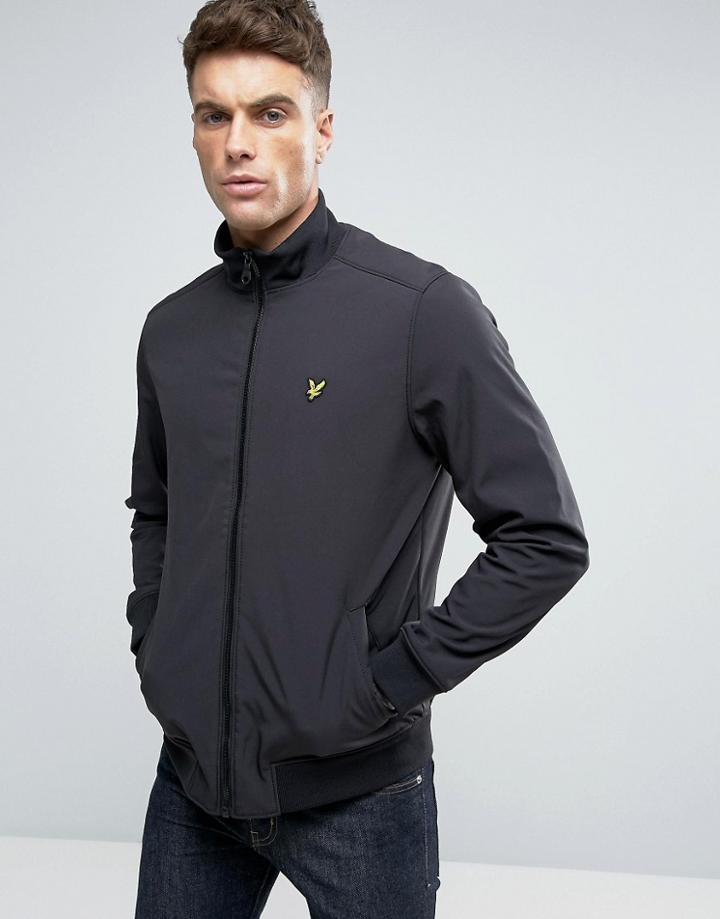 Lyle & Scott Softshell Bomber Jacket Eagle Logo In Black - Black