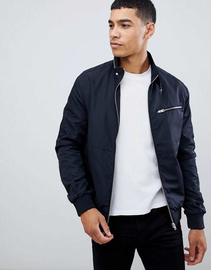 New Look Jacket With Racer Neck In Navy - Navy