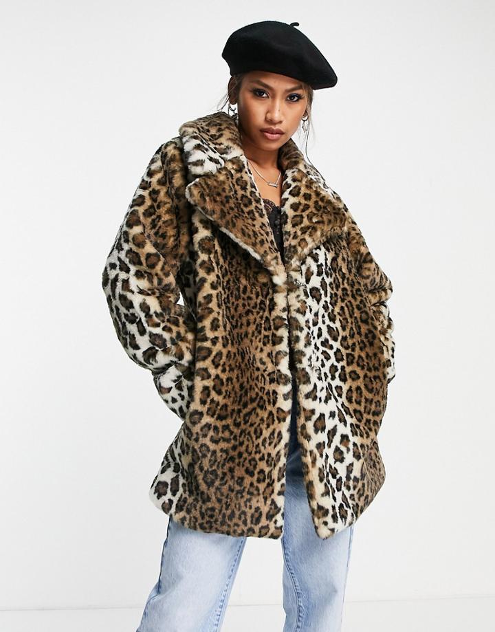 Violet Romance Faux Fur Coat In Leopard Print-multi