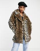 Violet Romance Faux Fur Coat In Leopard Print-multi
