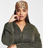 Asos Design Curve Plisse Longline Beach Shirt In Khaki - Part Of A Set-green
