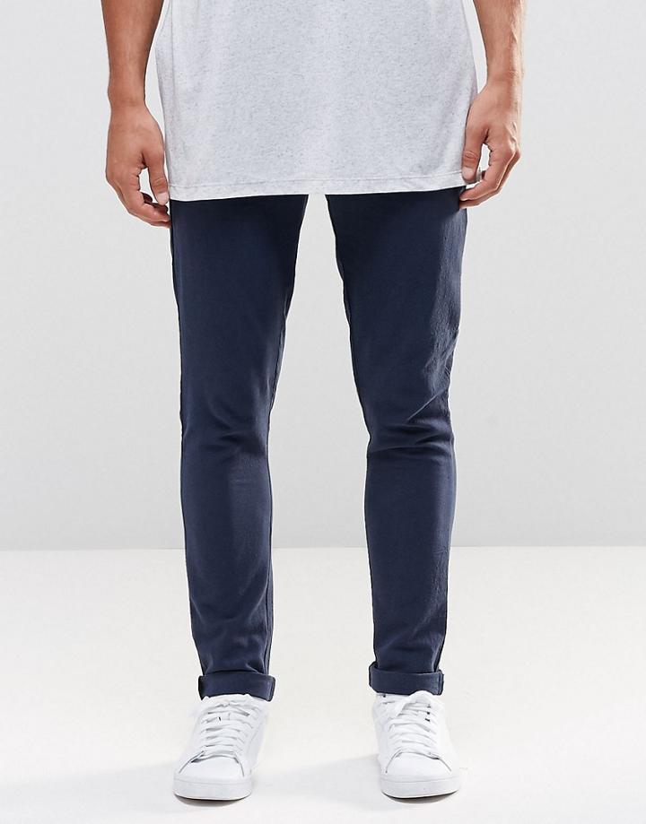 Asos Super Skinny Pants With Popper Waistband In Mid Blue - Petrol