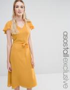 Fashion Union Tall Openback Skater Dress With Fluted Sleeve - Yellow