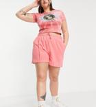 Asos Design Curve Cotton Sweat Short With Pintuck In Coral - Multi