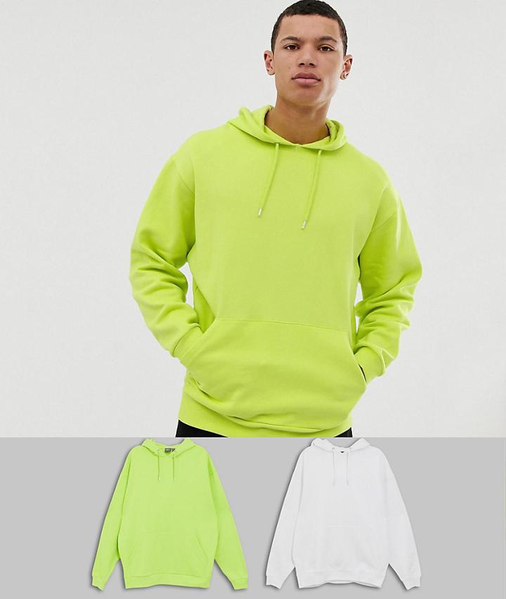 Asos Design Tall Oversized Hoodie 2 Pack Acid Lime/white-multi