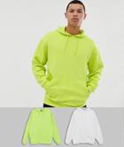 Asos Design Tall Oversized Hoodie 2 Pack Acid Lime/white-multi