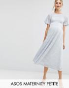 Asos Maternity Petite Midi Lace Dress With Flutter Sleeve - Gray