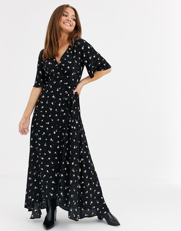 Nobody's Child Maxi Wrap Dress In Vintage Floral-black