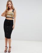 Boohoo Button Down Midi Skirt In Black - Black