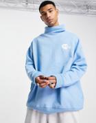 Topman Oversized 'future Visions' Roll Neck Sweatshirt In Blue - Part Of A Set-blues