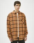 Pull & Bear Checked Shirt In Camel-neutral
