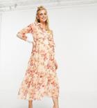 Hope & Ivy Maternity Collared Shirt Dress With Wrap Tie And Drop Hem In Blush Floral-pink