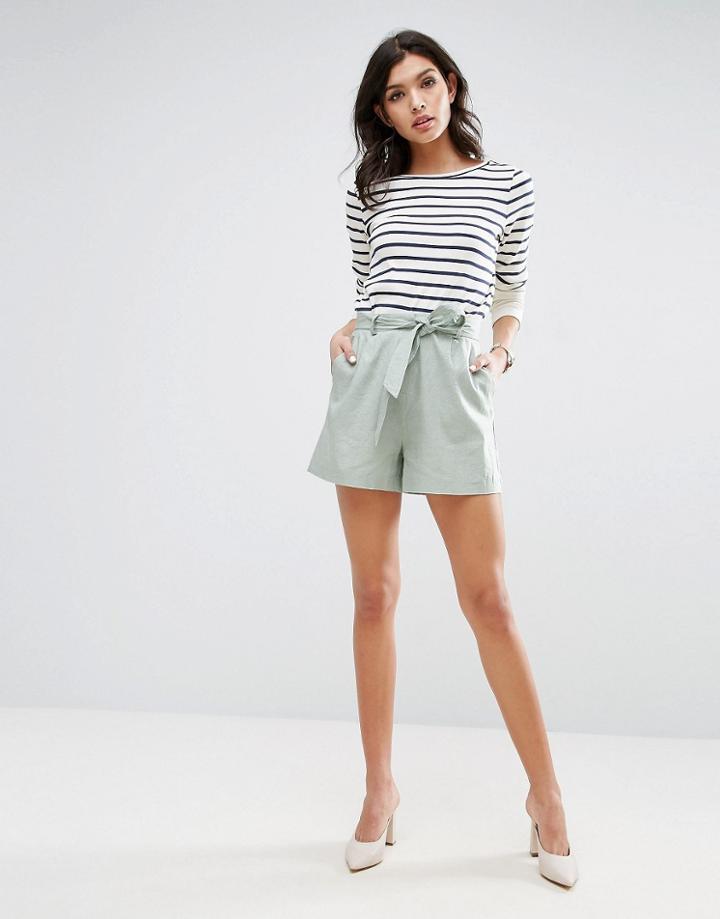 Asos Belted Linen Short - Green