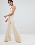 Asos Design Tailored Jumpsuit With Wide Leg-beige