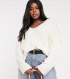 Neon Rose Plus Relaxed Sweater In Textured Knit-cream