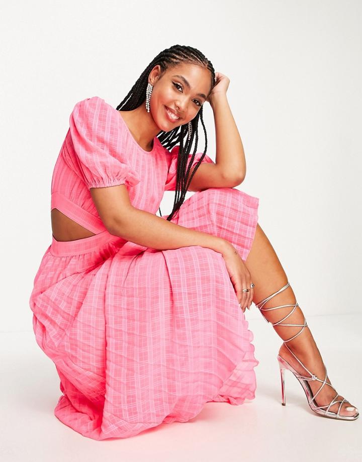 Asos Design Pleated Cut Out Midi Dress In Hyper Pink