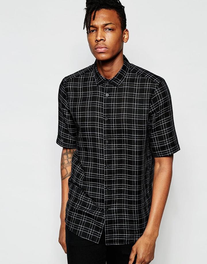 Asos Shirt In Grid Check With Half Sleeve In Regular Fit - Black