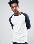Farah Zenlak Long Sleeve Baseball Top Slim Fit In Ecru/navy - Navy