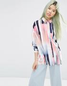 Asos Oversized Shirt In Abstract Stripe - Multi