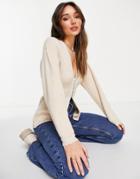 Asos Design Longline Cardi With Corset Detail In Camel-neutral