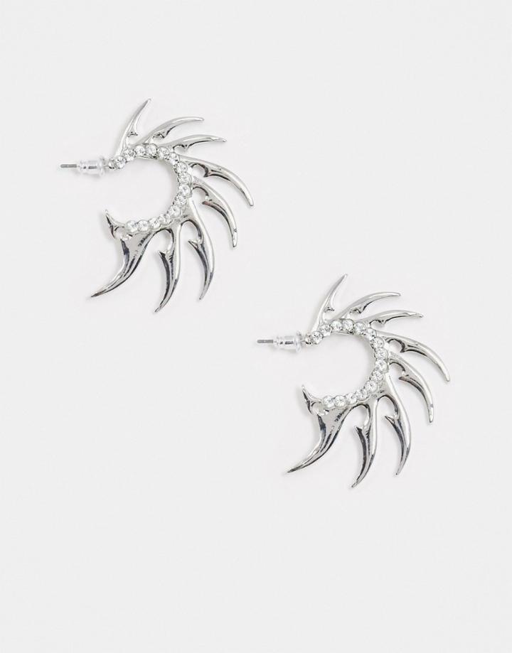Asos Design Hoop Earrings In Spike Design In Silver Tone