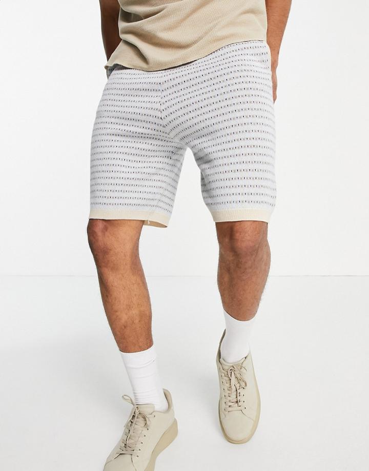 Asos Design Knitted Set Shorts With Geo Pattern In Light Blue-blues